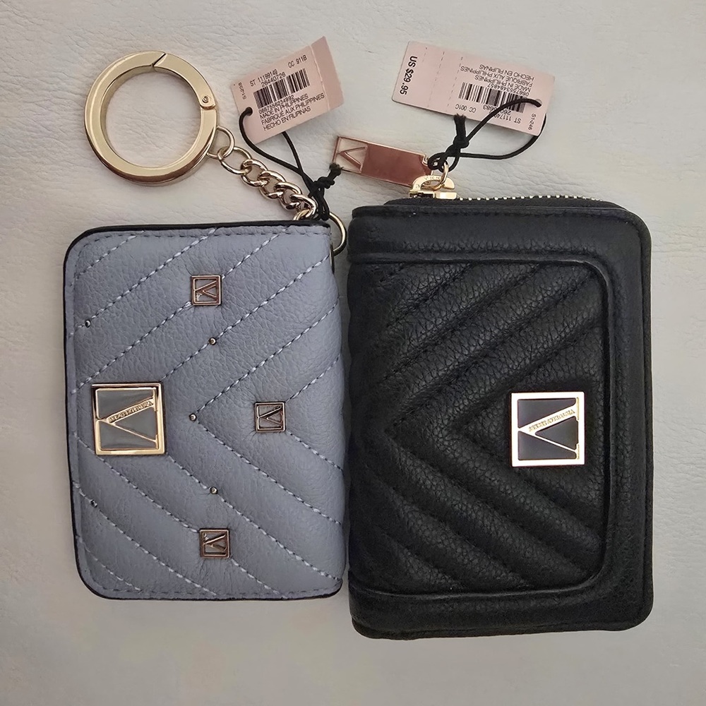 Victoria's Secret Quilted Key & Card Holders Women Black and Light Blue Wallet